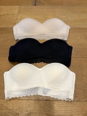 Strapless Lace-Trim Bandeau Bra - White, Black, Blush